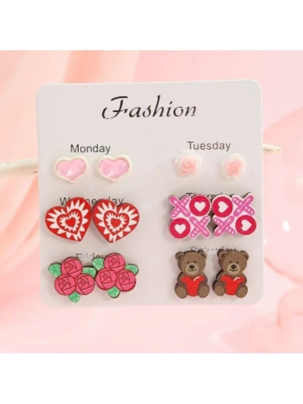 6 pairs of cute valentines stud earrings